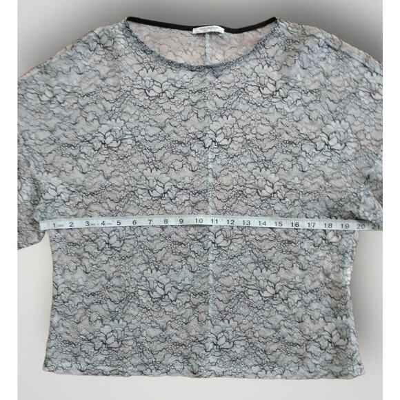 Zara Trafaluc Lace Short Sleeve Blouse Gray Floral Size L - Picture 6 of 8